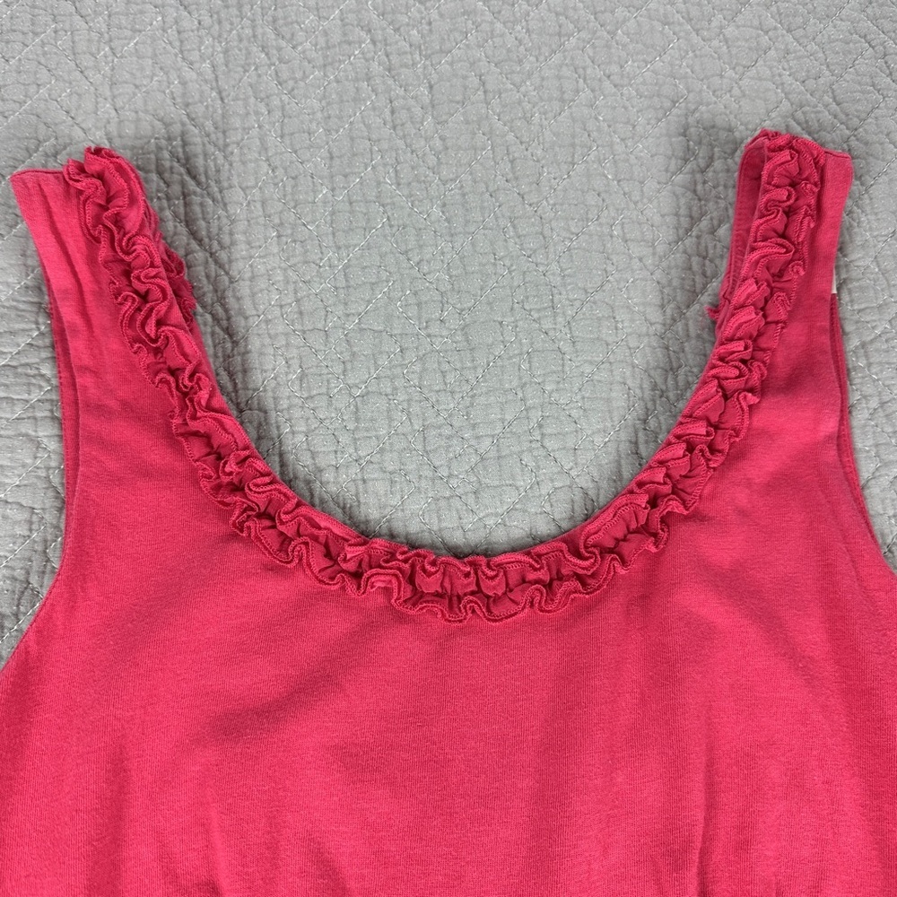 LOFT Pink Cotton Dress with Empire Waist and Scoop Floral Ruffle Neckline - Picture 4 of 10